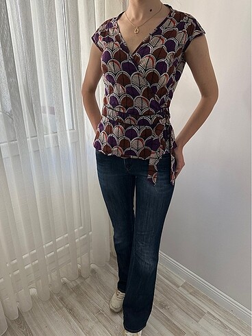 H&M Bluz Kisakollu Desenli