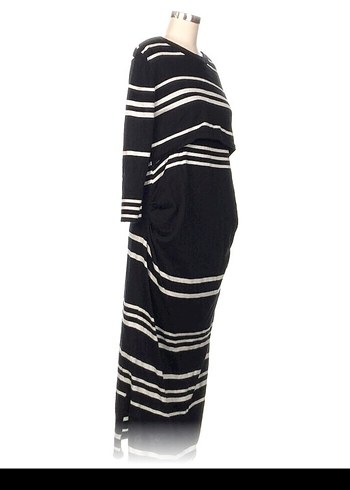 Çizgili Uzun Kollu Siyah Hamile Elbisesi - Görsel 2