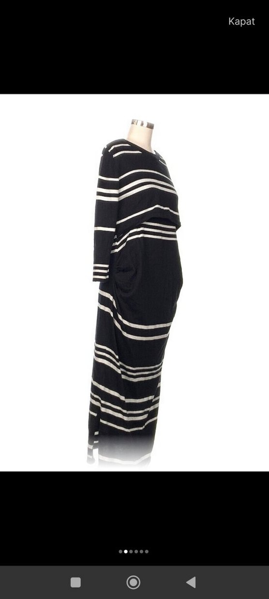 Çizgili Uzun Kollu Siyah Hamile Elbisesi - Görsel 2