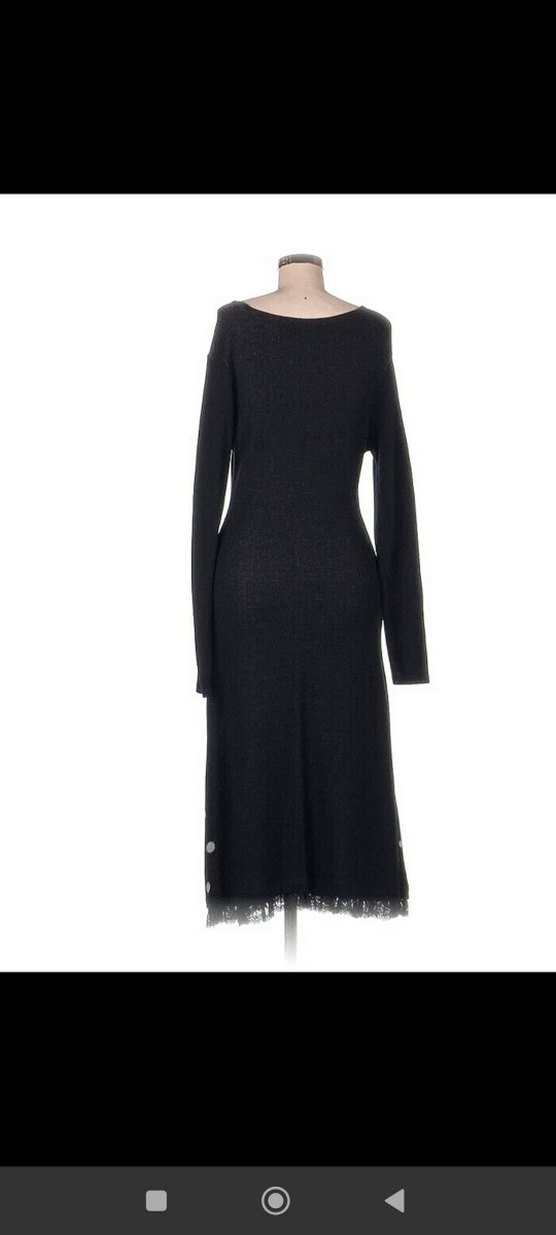 Boncuk İşlemeli Uzun Siyah Triko Elbise - Görsel 3