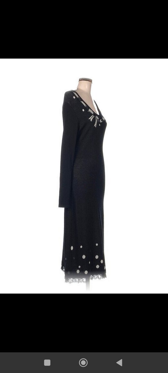 Boncuk İşlemeli Uzun Siyah Triko Elbise - Görsel 2