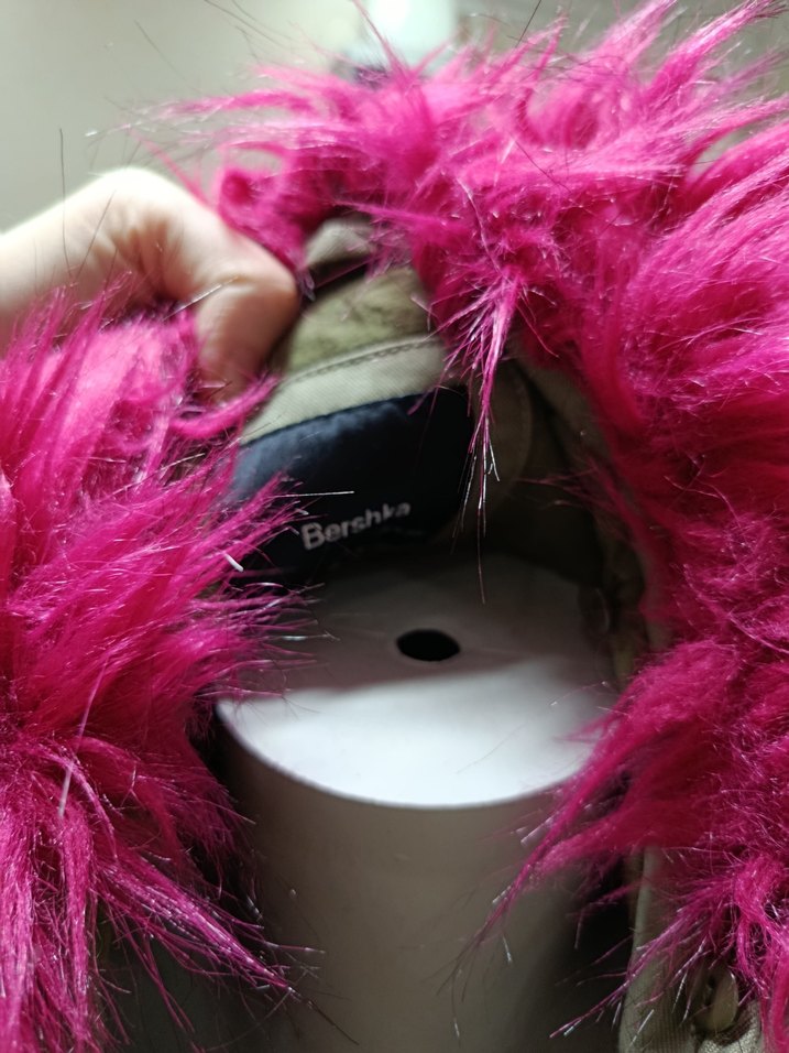 Pembe Kürklü Kamuflaj Kadın Ceket - Görsel 4