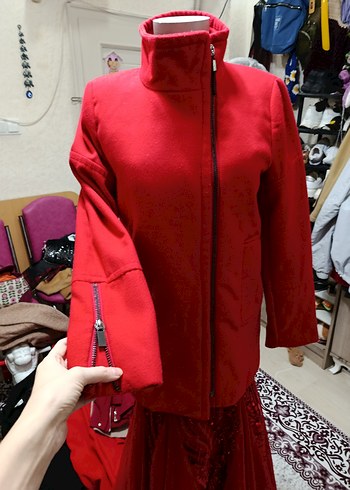 Kırmızı Mini Polar Hamile Ceket - Görsel 4