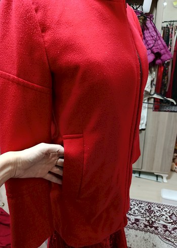 Kırmızı Mini Polar Hamile Ceket - Görsel 2