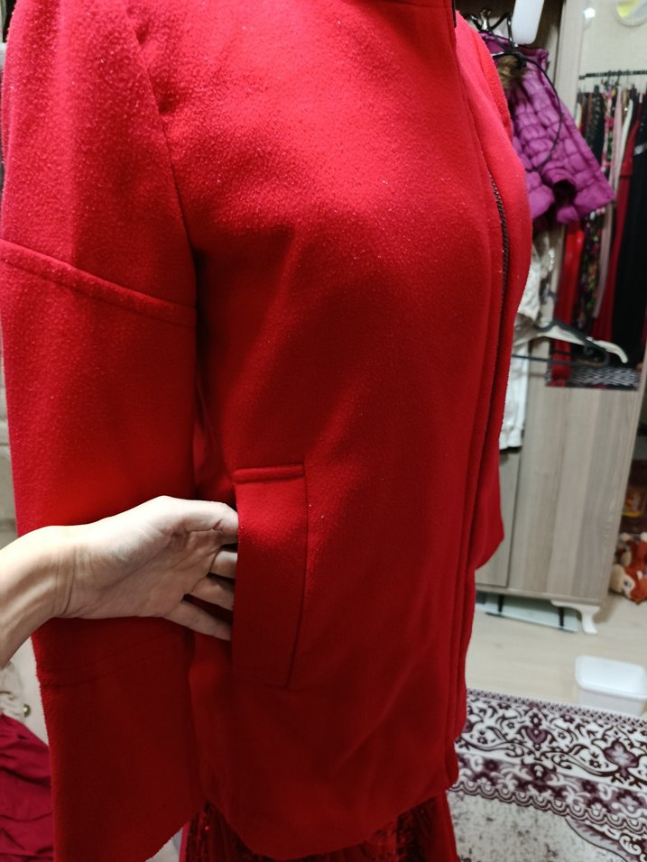 Kırmızı Mini Polar Hamile Ceket - Görsel 2