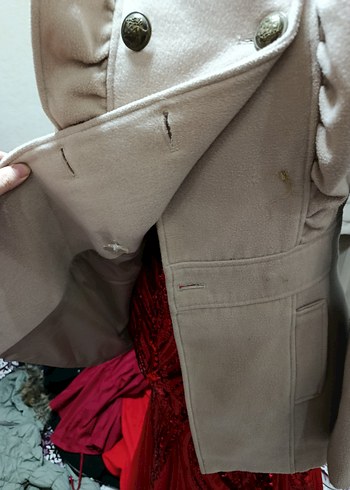 Bej Mini Kadın Düğmeli Kısa Kaban - Görsel 2