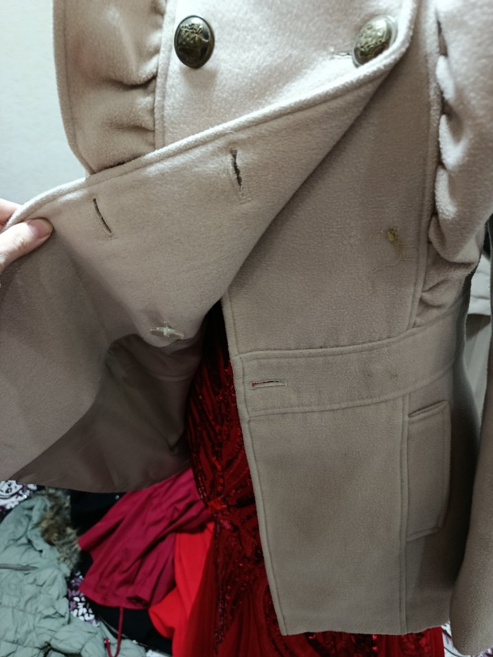 Bej Mini Kadın Düğmeli Kısa Kaban - Görsel 2