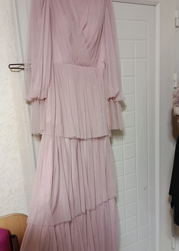 Pembe Pilili Uzun Bohem Abiye Elbise - Görsel 3