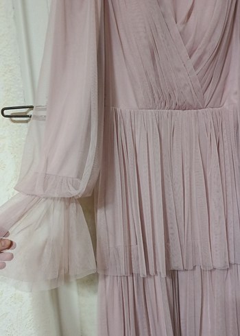 Pembe Pilili Uzun Bohem Abiye Elbise - Görsel 2