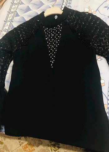 Uzun Kollu Siyah  işlemeli şık Takım - Görsel 4