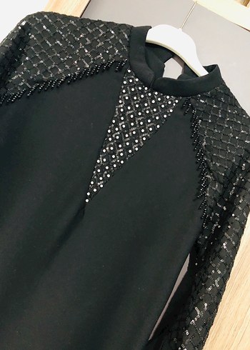 Uzun Kollu Siyah  işlemeli şık Takım - Görsel 2