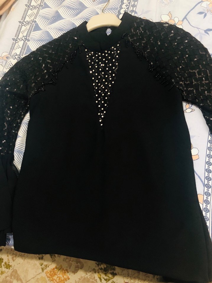 Uzun Kollu Siyah  işlemeli şık Takım - Görsel 4