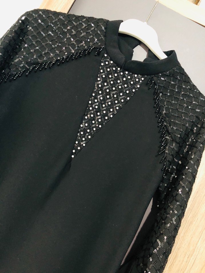 Uzun Kollu Siyah  işlemeli şık Takım - Görsel 2