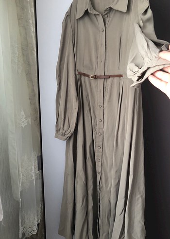 Bohem Tarz Uzun Açık haki  Elbise, Kemerli, Uzun Kollu - Görsel 2