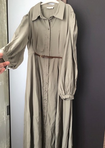 Bohem Tarz Uzun Açık haki  Elbise, Kemerli, Uzun Kollu - Görsel 4