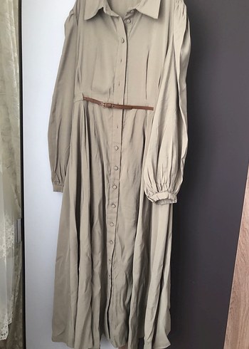 Bohem Tarz Uzun Açık haki  Elbise, Kemerli, Uzun Kollu - Görsel 3