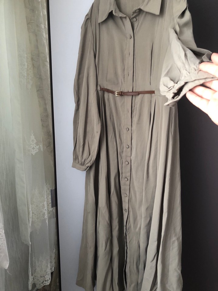 Bohem Tarz Uzun Açık haki  Elbise, Kemerli, Uzun Kollu - Görsel 2