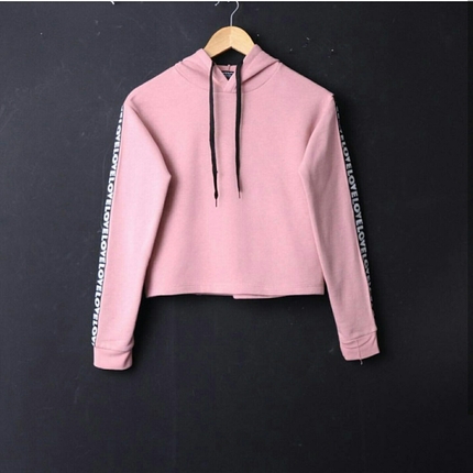 Kolu Love Yazi Şeritli Crop Sweat Pudra Renk