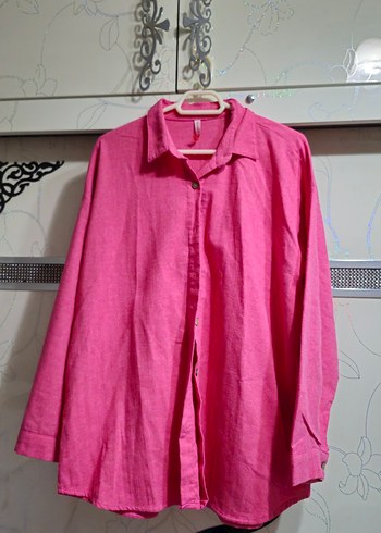 Pembe Keten Kadın Gömlek