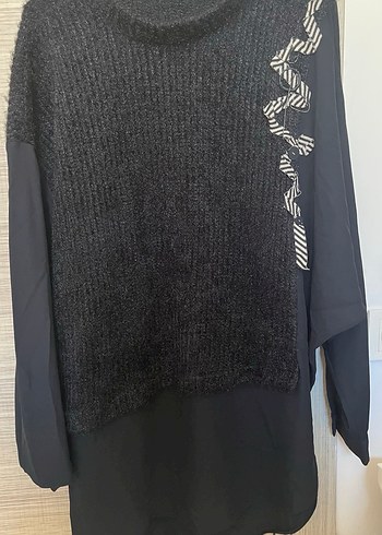 Siyah Örgü Detaylı Kadın Triko levidor marka - Görsel 2