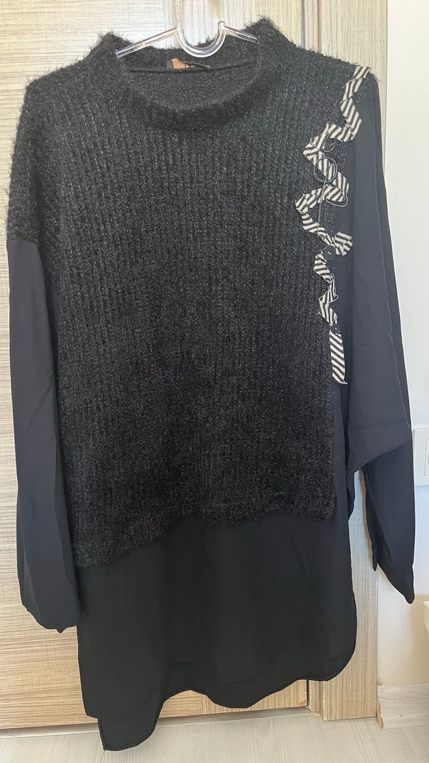 Siyah Örgü Detaylı Kadın Triko levidor marka - Görsel 2