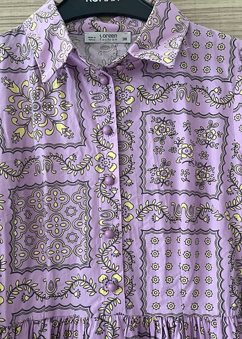 Düğmeli Mor Bohem Uzun Elbise - Görsel 2