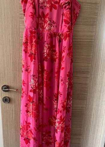 Pembe Çiçekli Uzun Bohem Elbise - Görsel 2