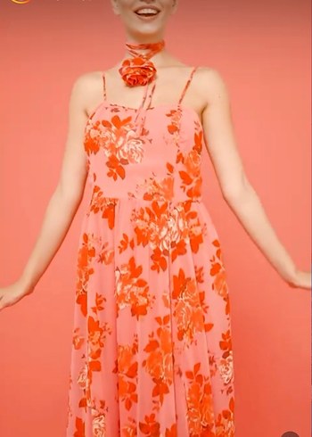 Pembe Çiçekli Uzun Bohem Elbise - Görsel 5