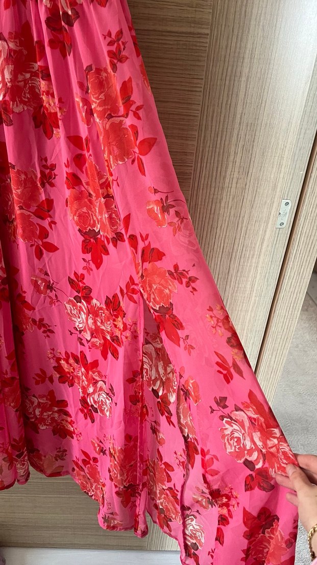 Pembe Çiçekli Uzun Bohem Elbise - Görsel 3