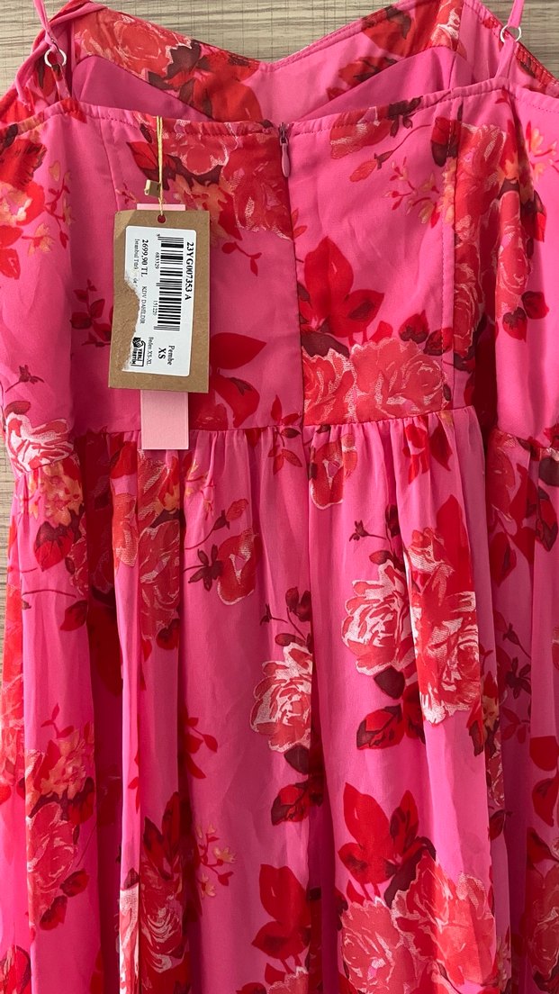 Pembe Çiçekli Uzun Bohem Elbise - Görsel 4