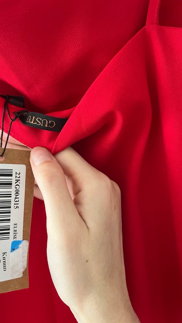 Kırmızı Uzun İpek Görünümlü Elbise - Görsel 2