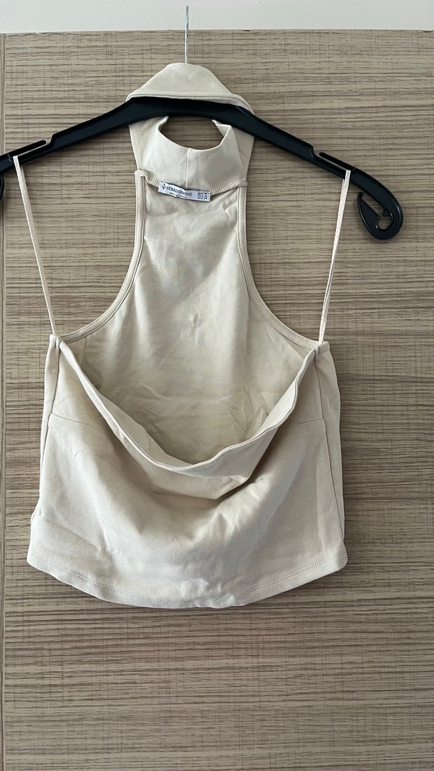 Kadın Kolsuz Mini Keten Üst Yüksek Yaka - Görsel 2