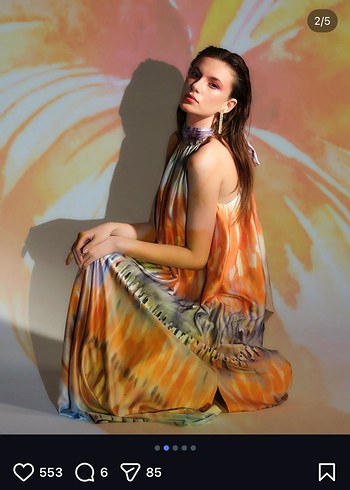 Bohem Tarz Uzun Batik Desenli Elbise - Görsel 6