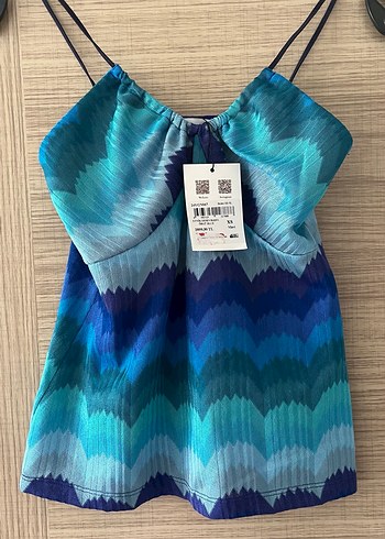 Mavi Pilili V Yaka Mini Bohem Atlet - Görsel 2