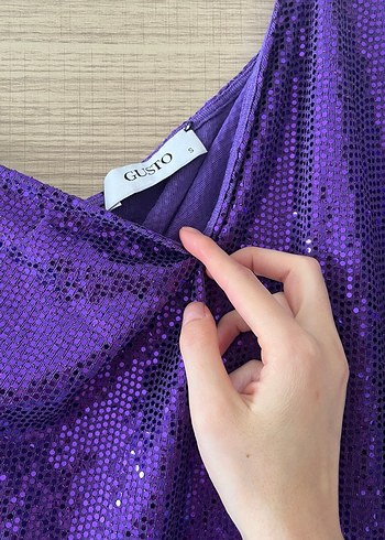 Parlak Mor Drapeli Kadın Abiye Elbise - Görsel 3