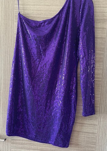 Parlak Mor Drapeli Kadın Abiye Elbise - Görsel 2