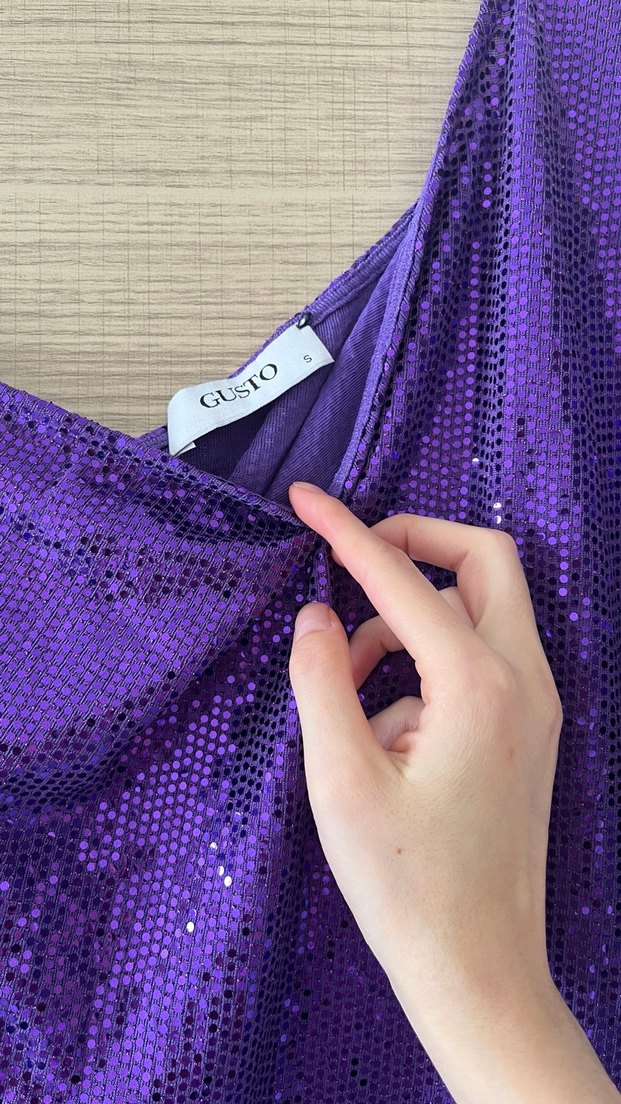 Parlak Mor Drapeli Kadın Abiye Elbise - Görsel 3