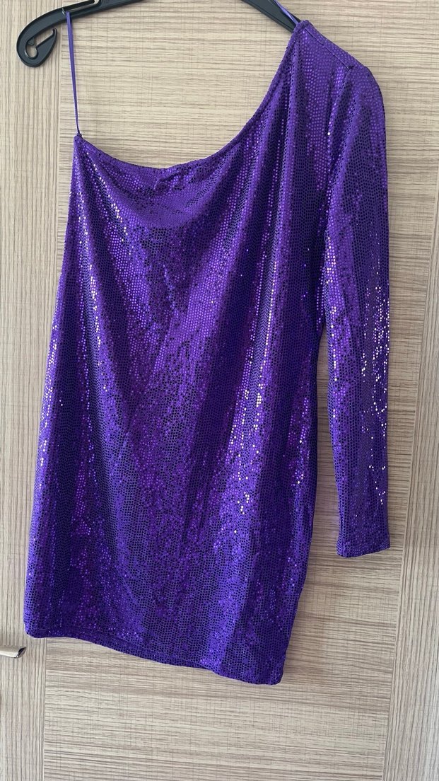 Parlak Mor Drapeli Kadın Abiye Elbise - Görsel 2