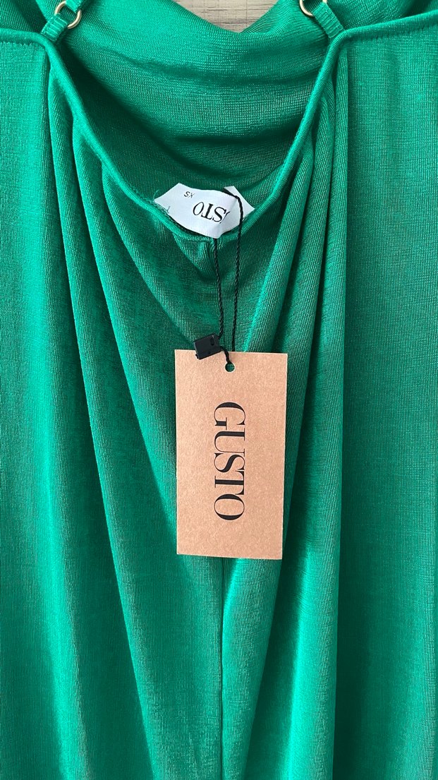 Yeşil Drapeli Uzun Straplez Elbise - Görsel 2