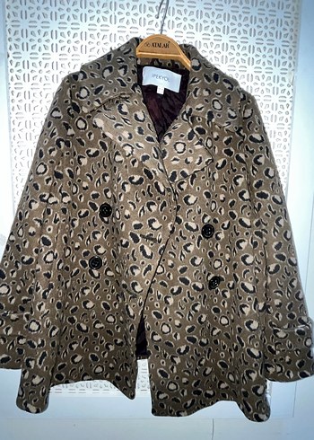 Düğmeli leopar Desenli Midi Kaban