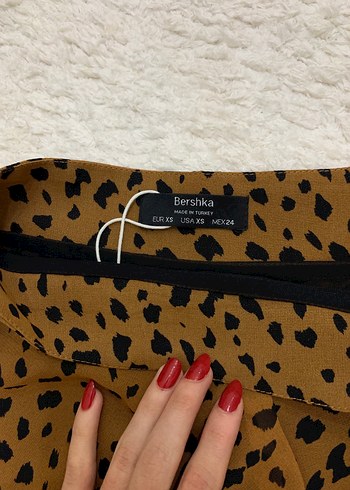 xs Beden Kahverengi Leopar Desenli Mini Etek