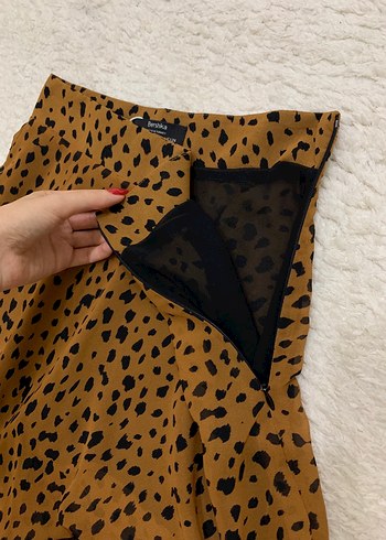 xs Beden kahverengi Renk Kahverengi Leopar Desenli Mini Etek