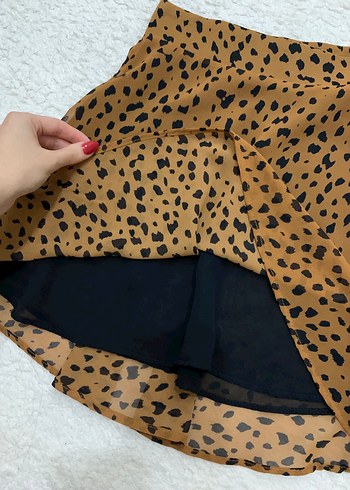 Bershka Kahverengi Leopar Desenli Mini Etek