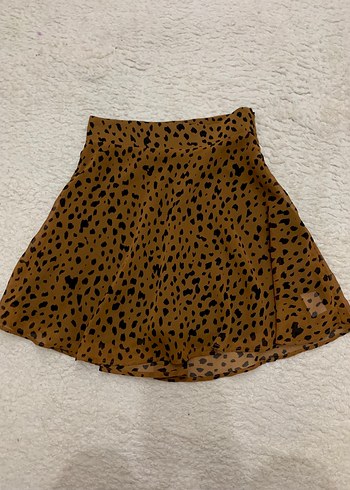 Kahverengi Leopar Desenli Mini Etek