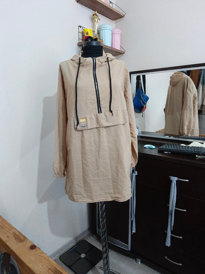 Bej Midi Street Style Kadın Yağmurluk - Görsel 3