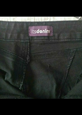 l Beden Siyah Kemerli Bol Kesim Midi Kot Pantolon