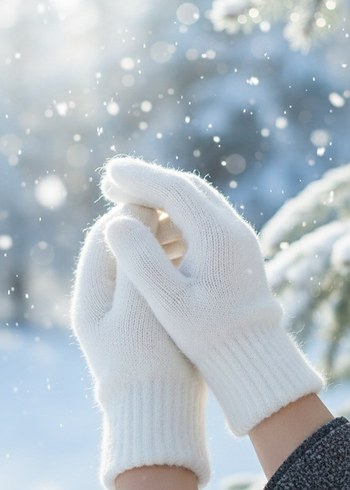 Beyaz Örgü Kadın Eldiveni - Görsel 2