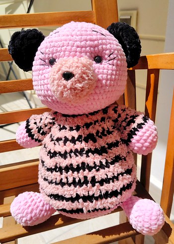 Walt Disney World Pembe ve Siyah Örgü Peluş Ayıcık