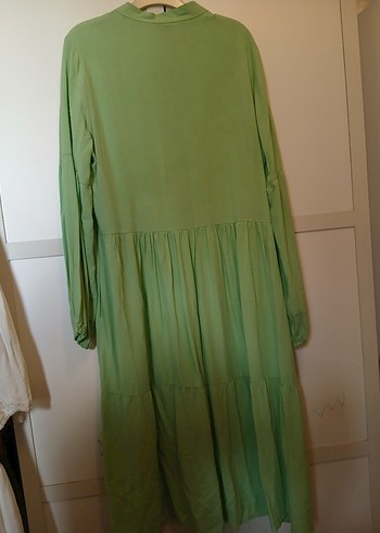 Uzun Yeşil Bohem Düğmeli Elbise - Görsel 2