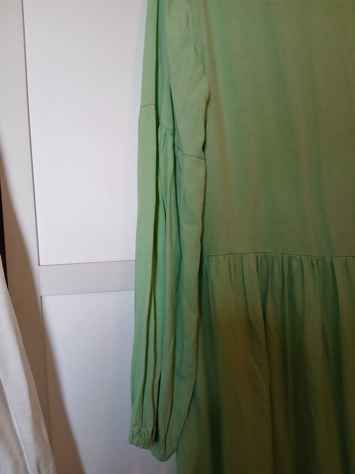 Uzun Yeşil Bohem Düğmeli Elbise - Görsel 3